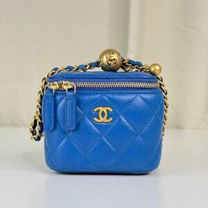 Chanel Blue Leather Mini Vanity Chain Shoulder Bag Crossbody